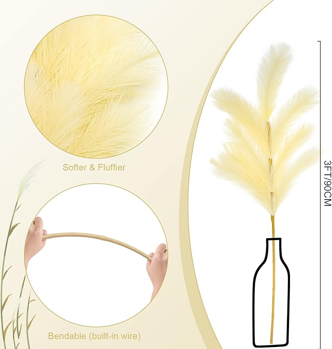 Feather feel Artificial Pampass Grass - Gradient 3ft,21inch for pet friendly home decoration