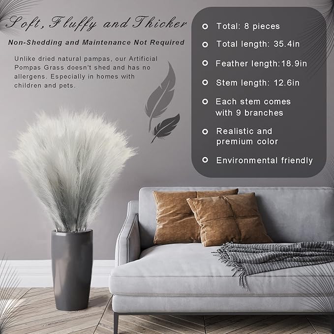Feather feel Artificial Pampass Grass - Gradient 3ft,21inch for pet friendly home decoration